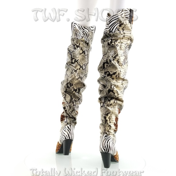 Thigh high Western slouch cowboy boots Animal - Picture 11 of 16